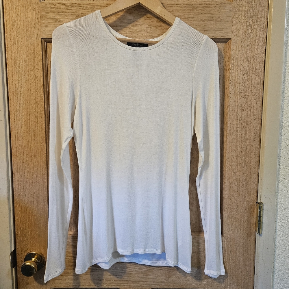 Small SUPER Soft WHBM Women's White Long Sleeve Scoop Neck Top